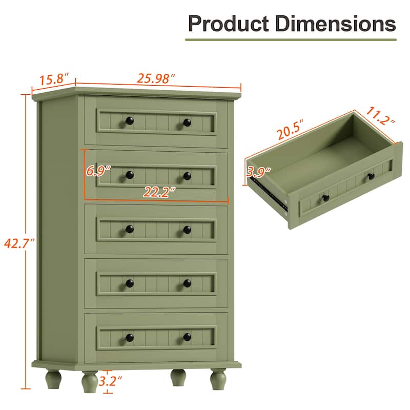 Vintage 5 Drawers Chest Classic Storage Cabinet with Metal Handle