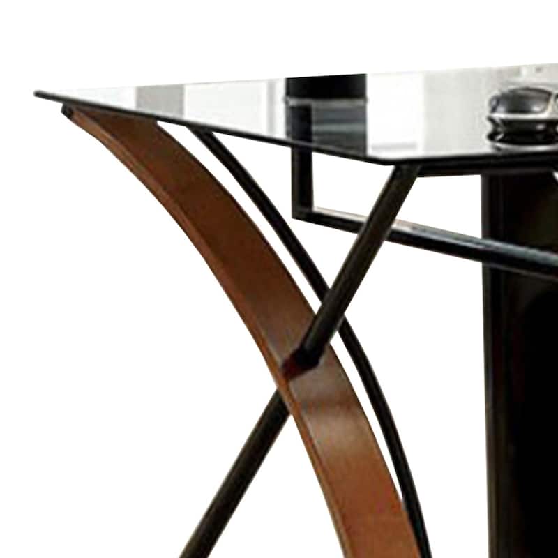 Glass Top Computer Desk with Z Shaped Metal Legs, Brown and Black