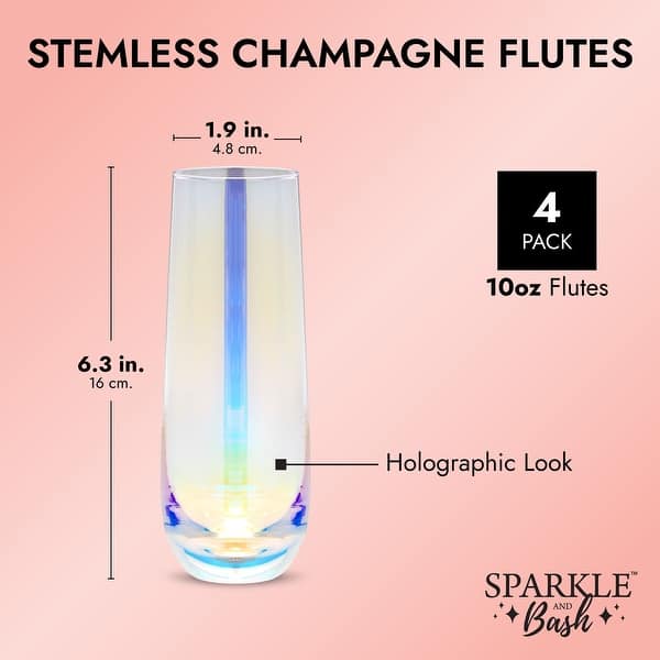 Iridescent Stemless Champagne Flutes, Wine Glasses for Cocktails (10 oz