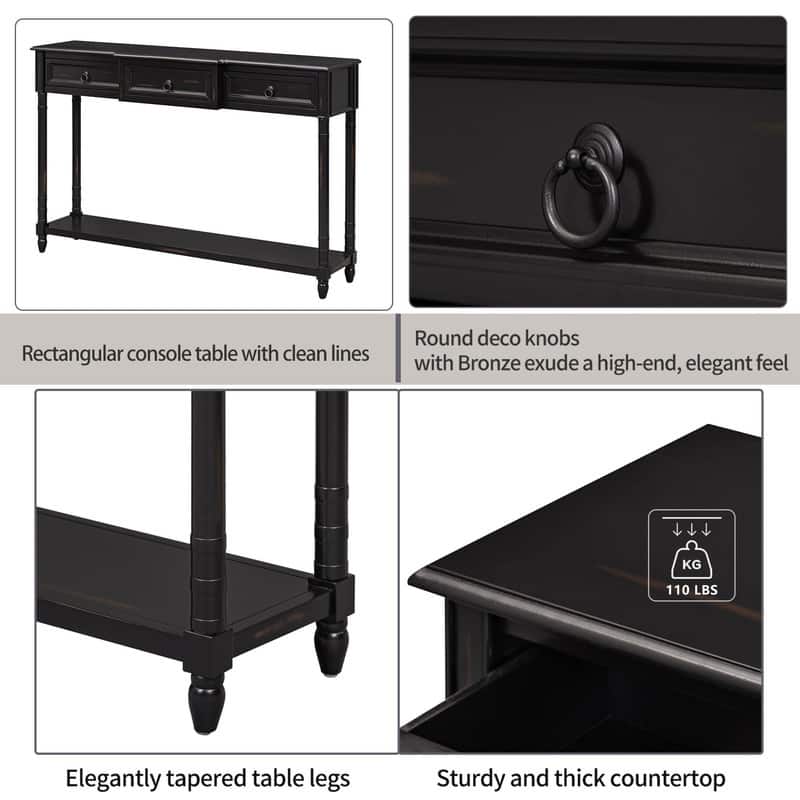 Console Table Sofa Table with Drawers for Entryway with Projecting Drawers and Long Shelf