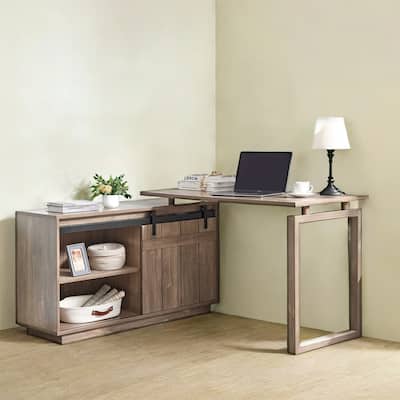 L-Shaped Home Office Desk with Storage Credenza
