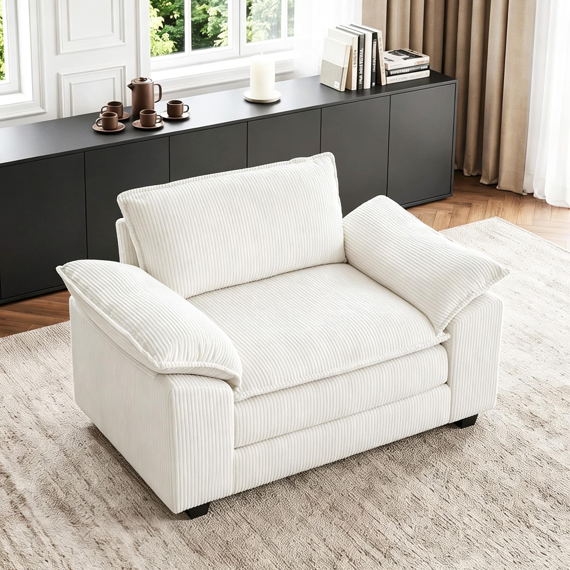 Upholstered Corduroy Chair Pillow Top Arms