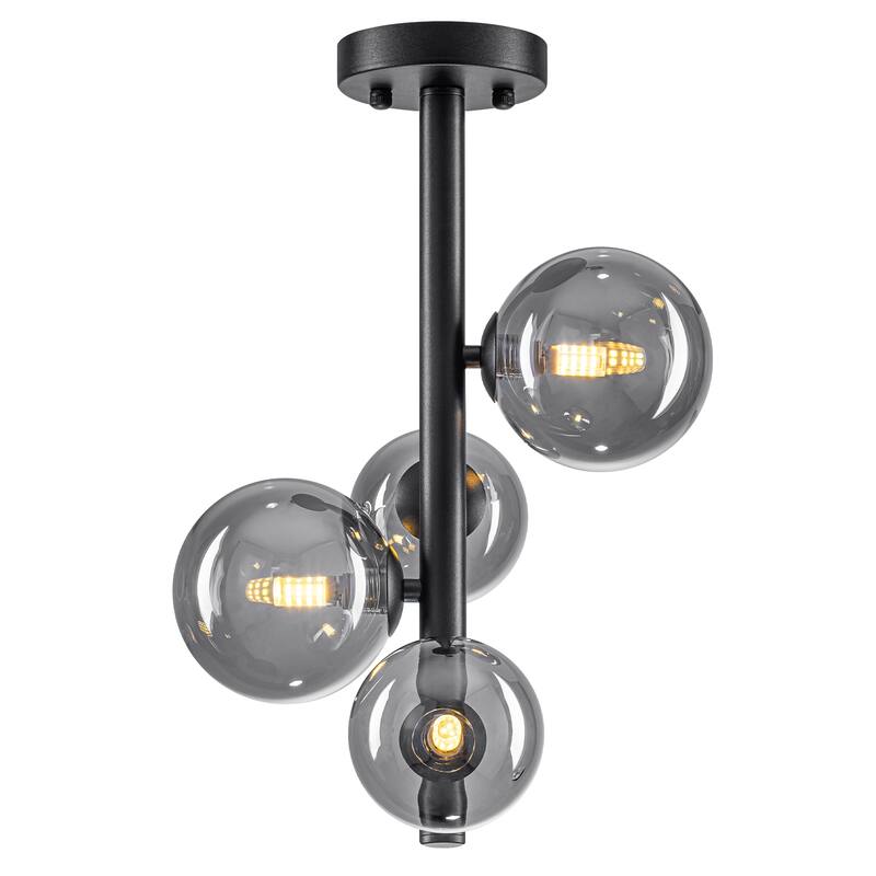8 Lights Modern Semi-Flush Mount Ceiling Light Smoky Gray Glass Globe
