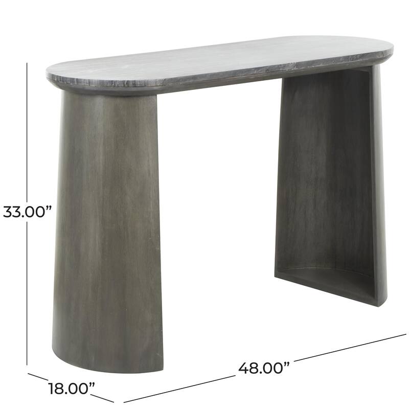 Mango Wood Oval Console Table with Curved Flared Legs - Dark Gray - Roche River Decor