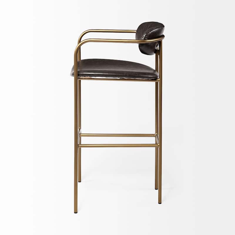 Parker Brown Faux-Leather Seat with Gold Metal Frame Bar Stool