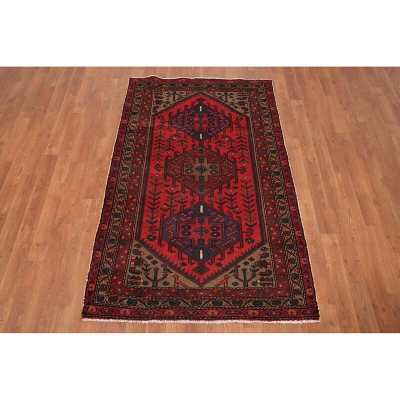 Hand Knotted Oriental 100% Wool Carpet Traditional Geometric Red Hamedan Area Rug - 5' 3'' X 3' 4''