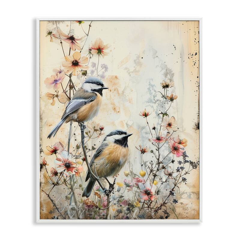 Stupell Sparrows Perched on Florals Framed Giclee Art Design By Arlington Prints - 24 x 30 - White