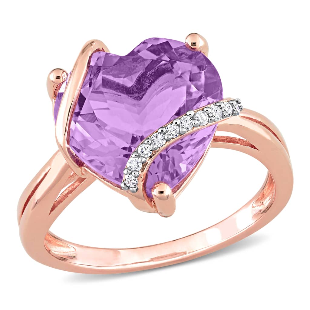 Miadora Heart-cut Amethyst and Diamond Accent Swirl Cocktail Split Shank Ring in Rose Plated Sterling Silver
