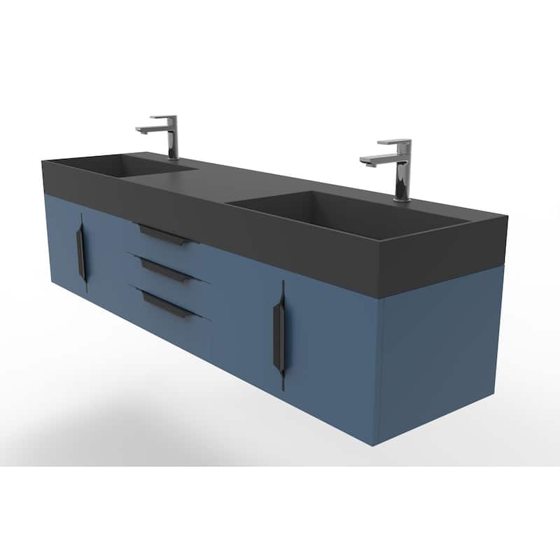 Amazon 72" Wall Mounted Bathroom Vanity Set w/ Black Top