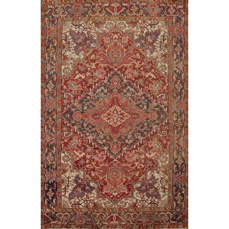 Hand Knotted Oriental 100% Wool Carpet Traditional Medallion Oranges & Rust Heriz Area Rug - 10' 7'' X 7' 9''