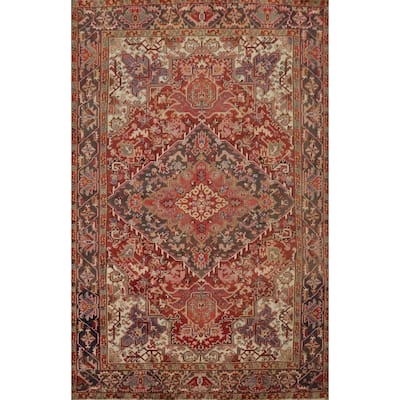 Hand Knotted Oriental 100% Wool Carpet Traditional Medallion Oranges & Rust Heriz Area Rug - 10' 7'' X 7' 9''