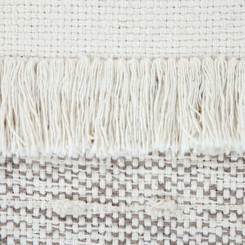 Sevita Ivory and Beige Farmhouse Chic Shag Textured Pouf Ottoman