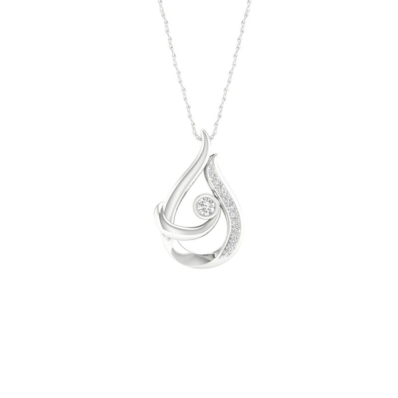 1/10ct TDW Diamond Two Tone Mom and Child Pendant Necklace in Silver for Women - White