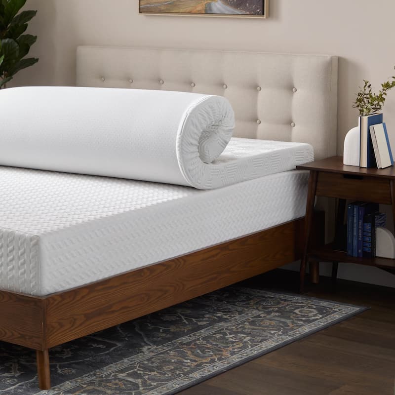 Lucid Bamboo Charcoal and Gel Memory Foam Covered Mattress Topper 2,3,4 inch - N/A