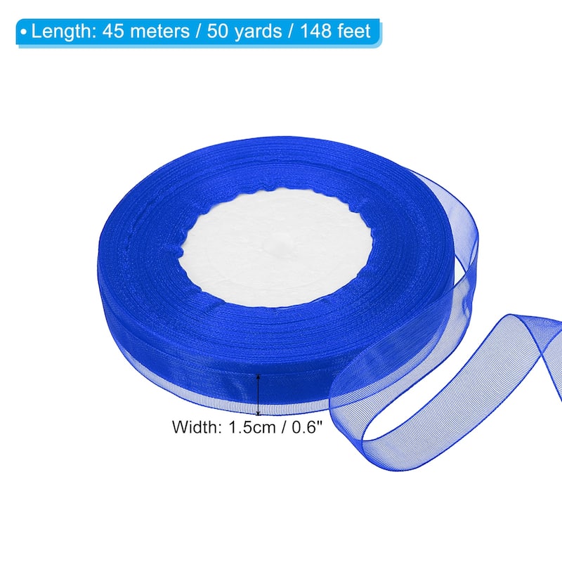 0.6 Inch x 50 Yard Organza Ribbon, Gift Wrapping Ribbon for Bouquet - Dark Blue