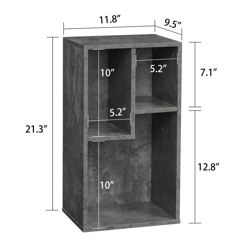 VECELO, (Set of 2)Three Open Cube Wooden Bookcase Organizer, bookshelf small, White/Black/Brown/Grey