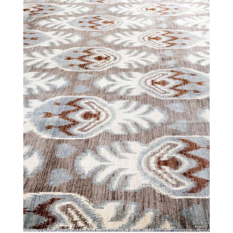 Ikat One-of-a-Kind Hand-Knotted Area Rug, Gray - 9' 1" x 12' 5"