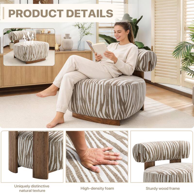 Rossetta Zebra-Striped Chenille Fabic Low Cylindrical Backrest Armchair with High-Quality Foam Cushion