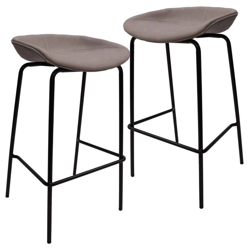 Leather Barstool with Powder-Coated Iron Frame Set of 2 Servos Series - Light Grey