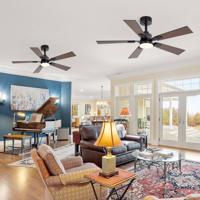 2 Set 42" Reversible 5-Blade Integrated LED Ceiling Fan with Light and Remote