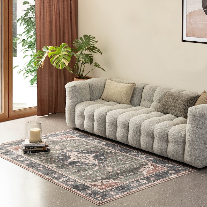 Glitzhome Machine Washable Boho Floral Medallion Area Rugs 5' x 8'