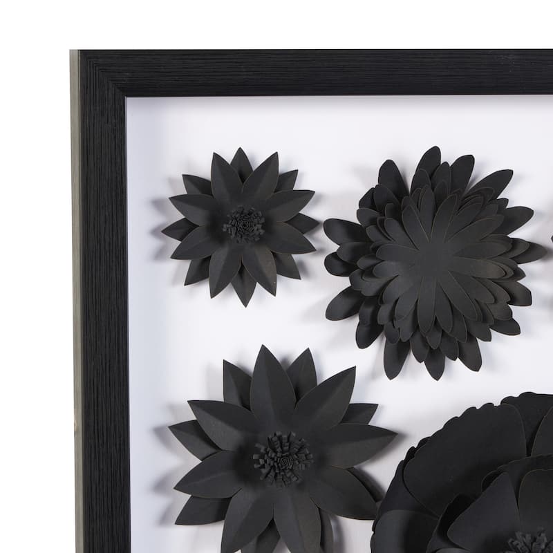 Black Paper Cluster Floral Shadow Box with Varying Shapes and Sizes