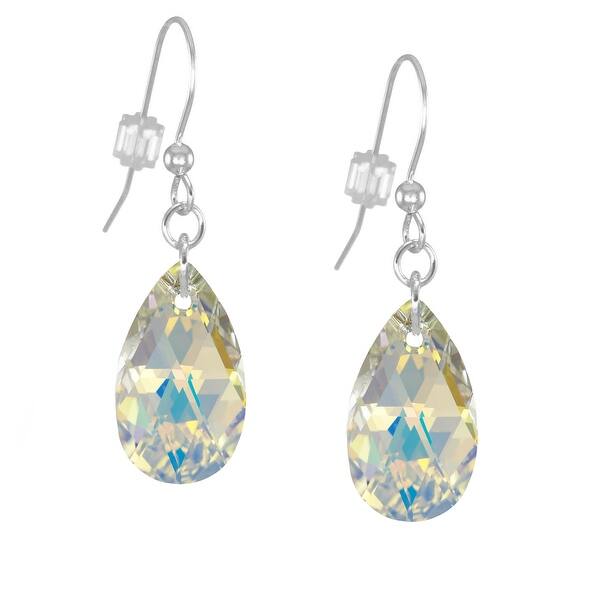 slide 1 of 10, Handmade Jewelry by Dawn Crystal Aurora Borealis Long or Short Teardrop Pear Earrings (USA) sterling.silver.no.beads - White