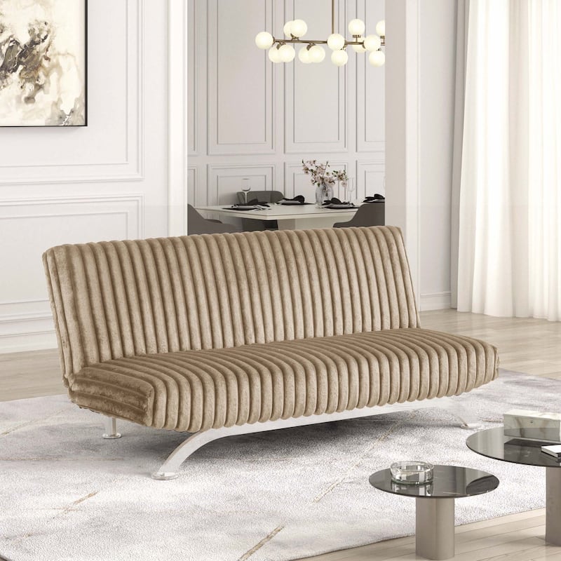 Furniture of America Draper II Modern Chenille Channel Tufted Fabric Futon Sofa Bed - Taupe Brown
