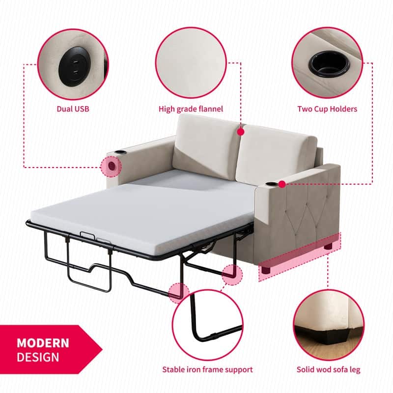 Mixoy Pull Out Sofa Bed,Sleeper Sofa Couch with Memory Foam Mattress,Cup Holder,USB,Pull Out Couch Bed