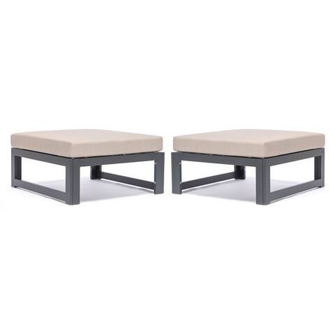 LeisureMod Chelsea Patio Aluminum Ottomans with Cushions Set of 2