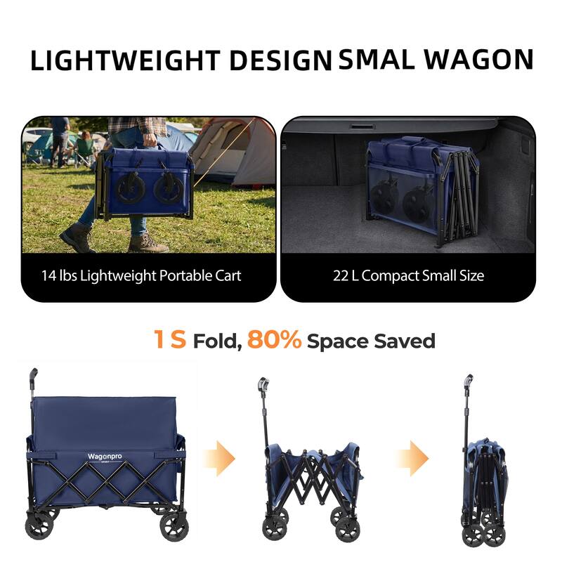 Upgraded 5*2"Wide Wheels-Expandable Dual-Layer Utility Wagon with 100% Extra Space, 220lbs Capacity Grocery Cart for Camping