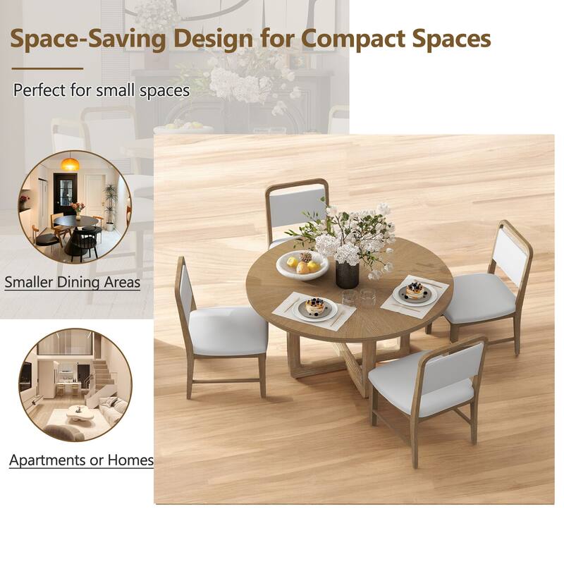 5-Piece Round Dining Table Set for 4 with Upholstered Chairs and Radial Wood Grain Design, Perfect for Dining Room and Kitchen