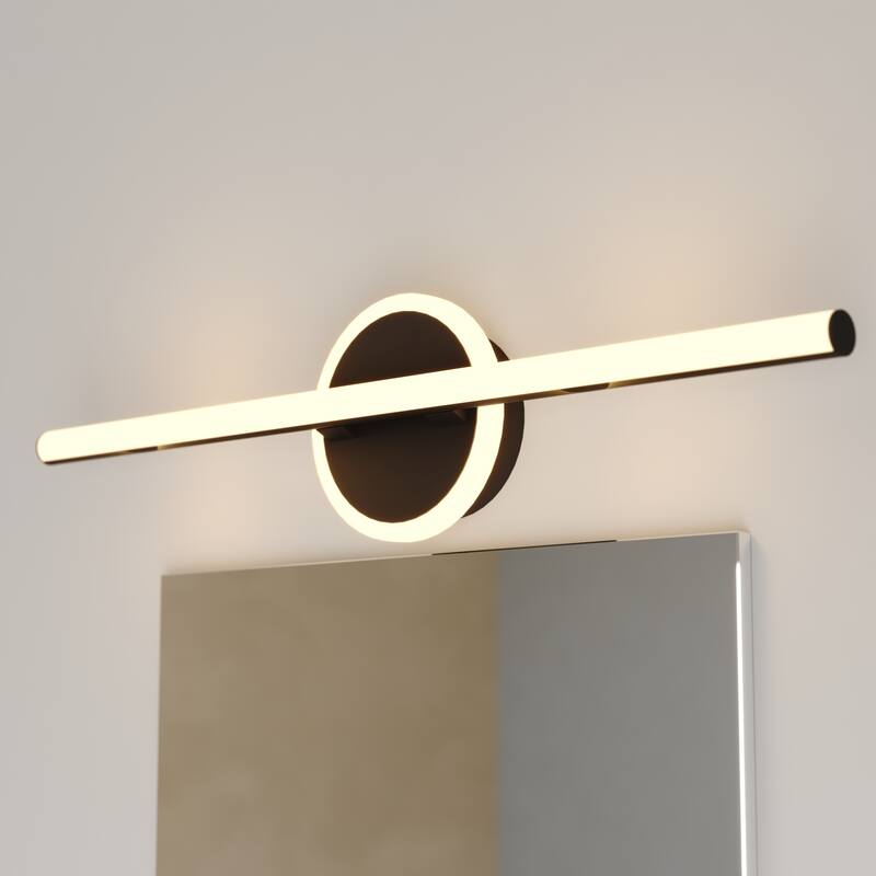 Whittier 1-Light 23.75 inch Wide Matte Black Bathroom Vanity Lighting Fixture, Center Night Light, White Shade, LED Wall Sconce - 23.75-in W x 5.5-in H x 3-in D - Matte Black