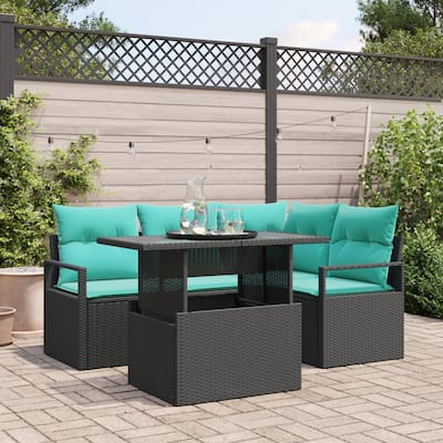 vidaXL 5 Piece Garden Sofa Set with Cushions Black Poly Rattan - 69.7×48×27.2