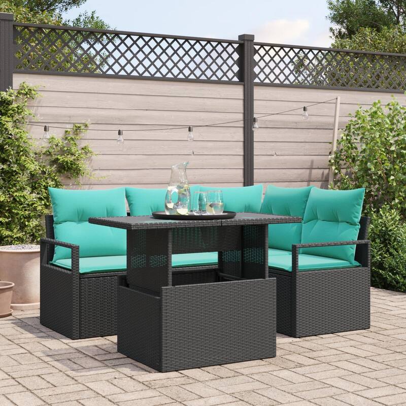 vidaXL 5 Piece Garden Sofa Set with Cushions - 69.7×48×27.2 - Black