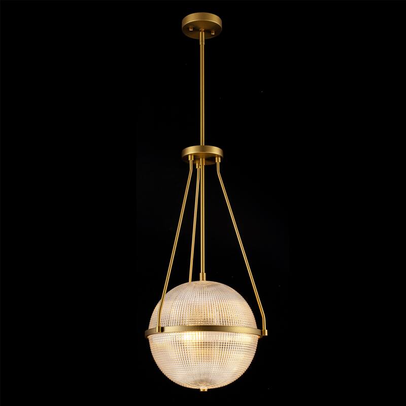 3-Light 13.78" Black/Gold Mid-Century Modern Grid Glass Globe Bubble Pendant Light Kitchen Island Lighting