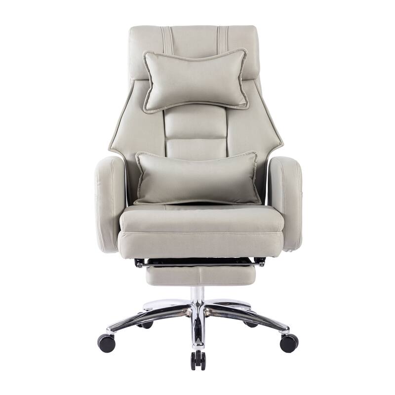 Leather High Back Reclining Office Chair with Footrest, Dark Gray Executive Chair Computer Task Chair with Lumbar Support