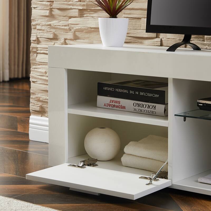 Contemporary LED TV Console with Remote-Controlled Lights and Storage Drawers - 51.