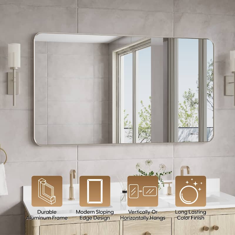 Modern Bathroom Rectangular Wall Mounted Anodized Aluminum Framed Vanity Mirror