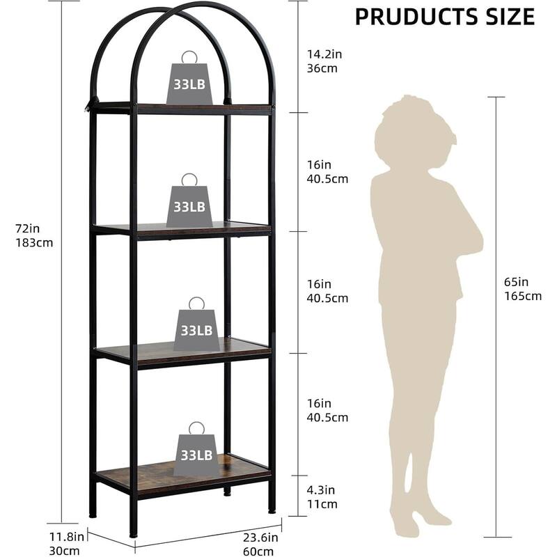 4-Tier Modern Storage Arched Display Rack, Bookshelf for Bedroom, Living Room - N/A