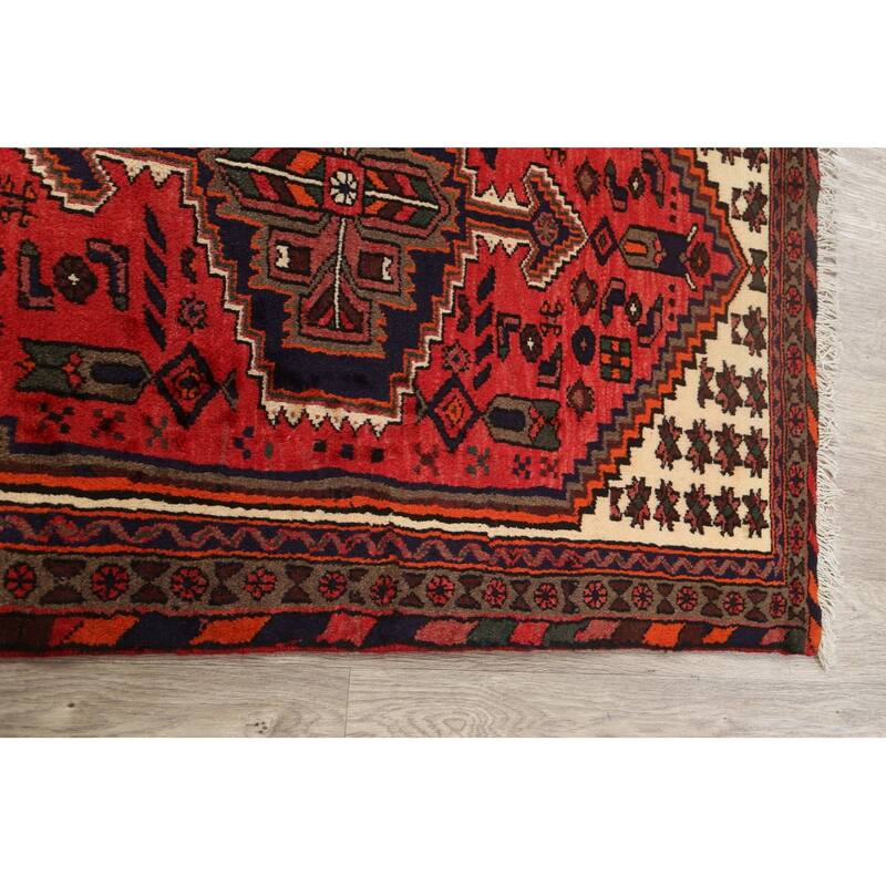 Geometric Persian Hamedan Traditional Area Rug Wool Handmade Carpet - 3'3" x 4'10"