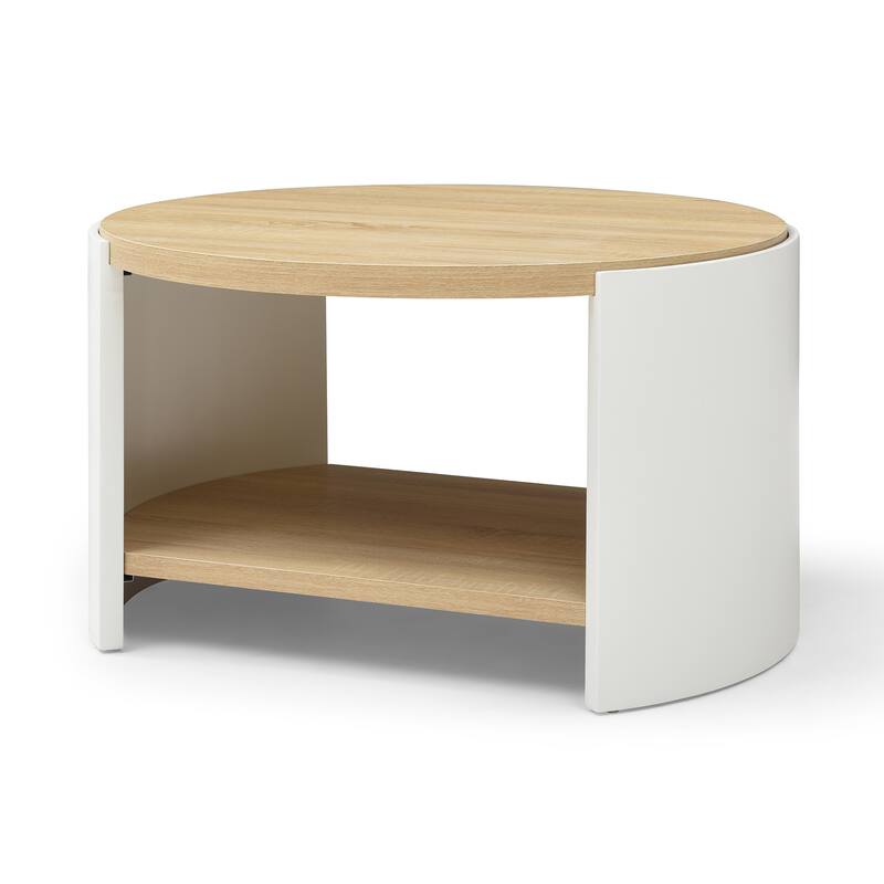 31" x 31" Round Coffee Table - 2-Tier Wood Desktop with Storage Shelf
