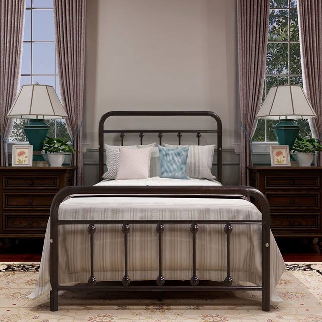 Alazyhome Simple Vintage Metal Platform Bed Frame, Easy-Assembly - Brown - Twin