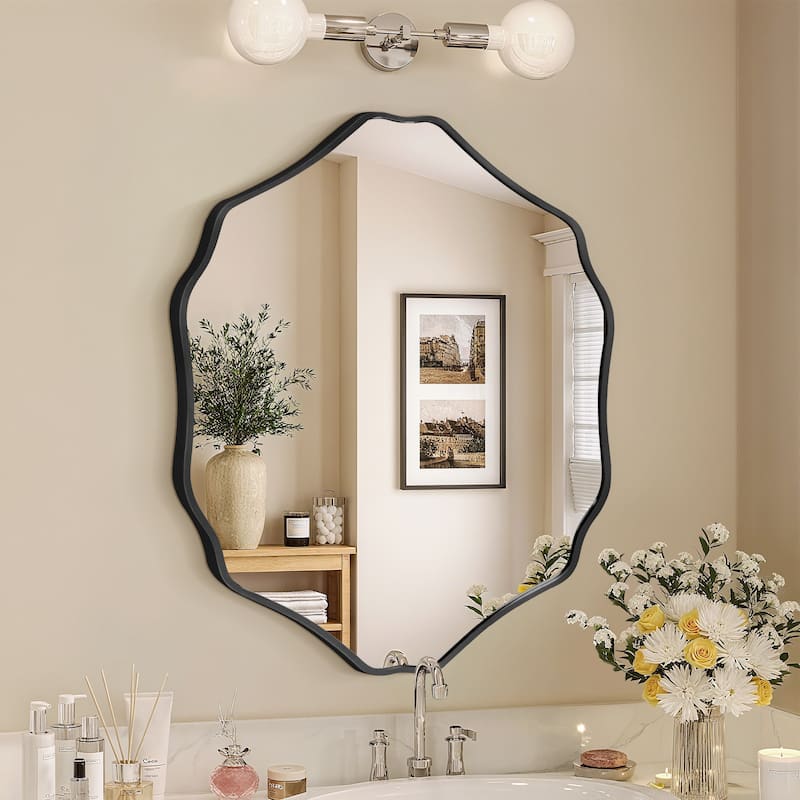 Unique Aluminum Alloy Framed Scallop Wall Mirror with Artistic Design - Black - 32x36
