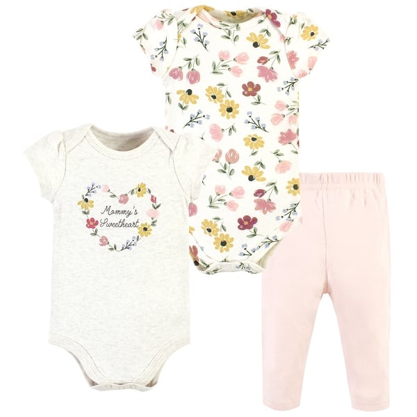 slide 1 of 1, Hudson Baby Infant Girl Cotton Bodysuit and Pant Set, Soft Painted Floral Short-Sleeve 0-3 Months - Soft Painted Floral Short-Sleeve