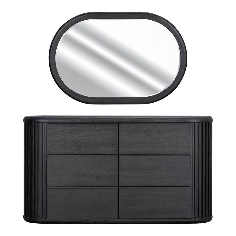 Furniture of America Caelan I Modern 6-Piece Black Solid Wood Fluted Panel Bedroom Set with Motion Light