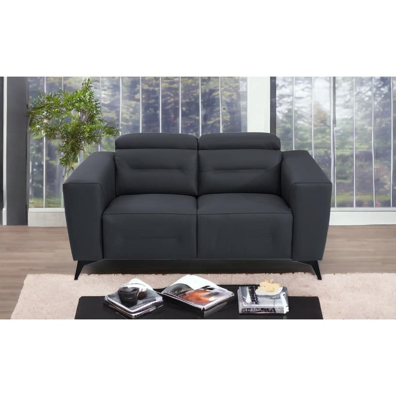 HomeRoots 65" Gray And Black Italian Leather Power Reclining Loveseat