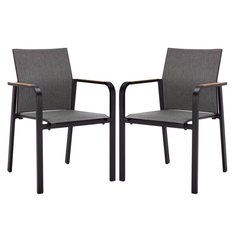 SAFAVIEH Outdoor Living Dexter Armchair with Teak (Set of 2) - Black