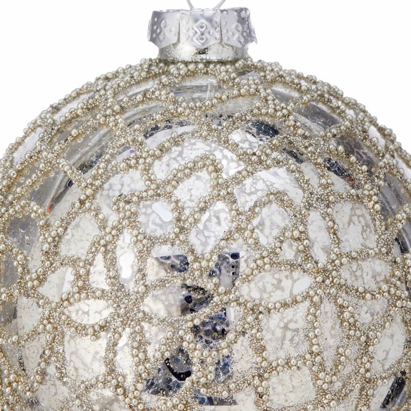 4" Glass Mercury Crystal Ball Ornament Set of 6
