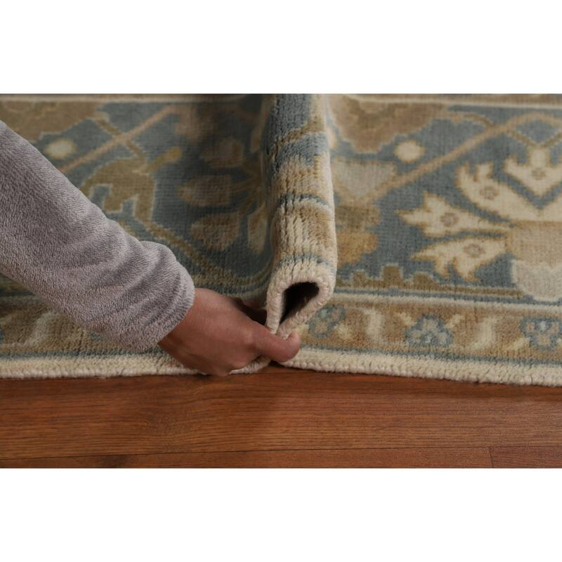 Ivory Oushak Indian Area Rug Handmade Wool Carpet - 8'1"x 9'10"